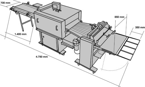 Technical drawing of an automatic Ciabattera Roll 800 Plus machine with detailed dimension annotations.