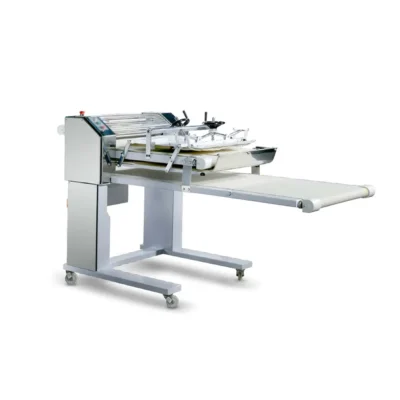 Professional dough processing machine with a multi-station carousel for bakery and textile printing, isolated on a white background.